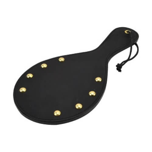 n10783 bound nubuck leather paddle with brass stud detail 1