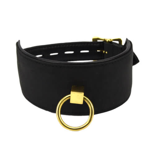 n10919 bound noir nubuck leather collar with o ring 1