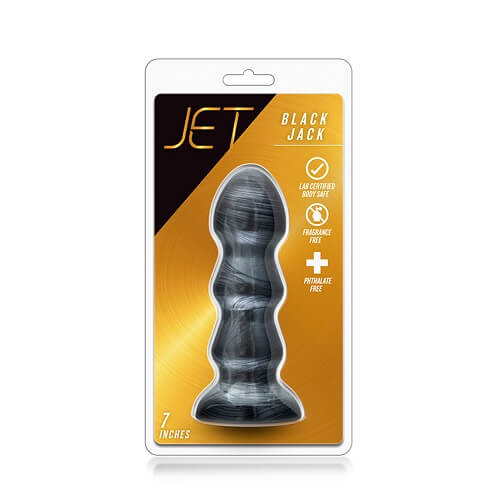 n11082 jet black jack large ribbed butt plug 5 75inches 2