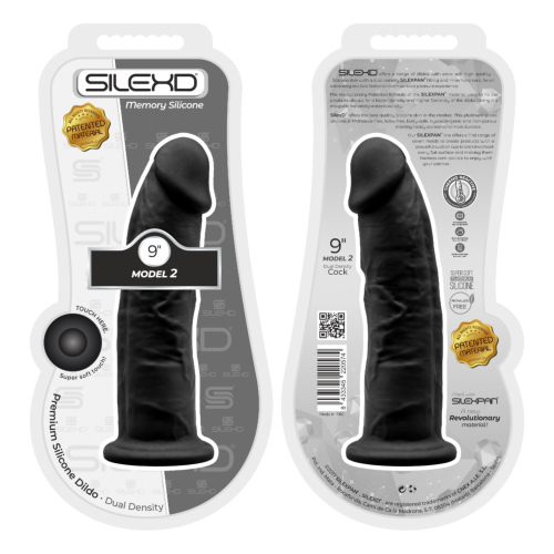 n11121 9 inch realistic girthy silicone dual density dildo with suction cup black packaged