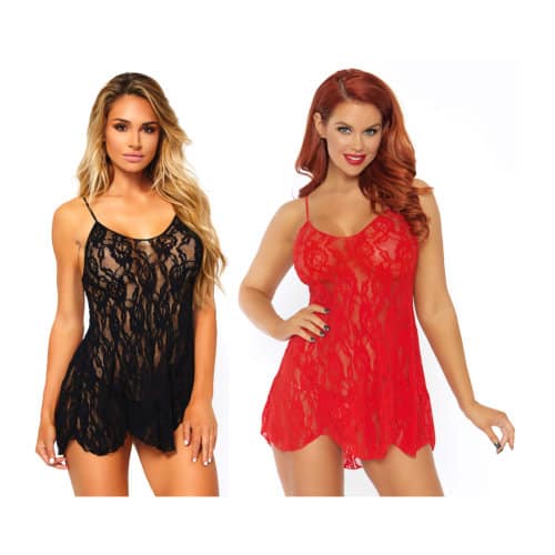 ns6343 leg avenue rose lace flair chemise black red combo