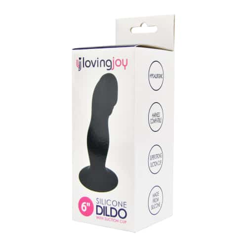 n10438 loving joy 6 inch silicone dildo with suction cup blk pkg 2
