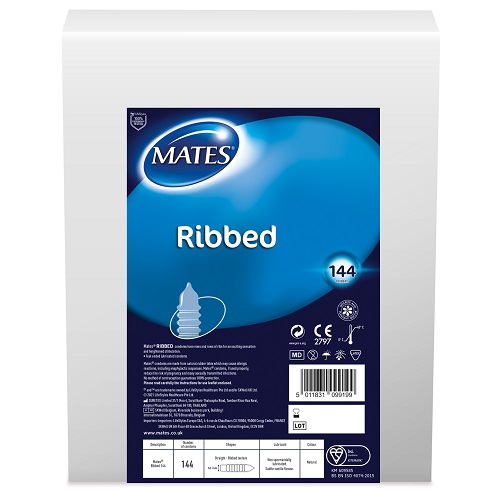 n11721 mates ribbed condom bx144 clinic pack 1 1