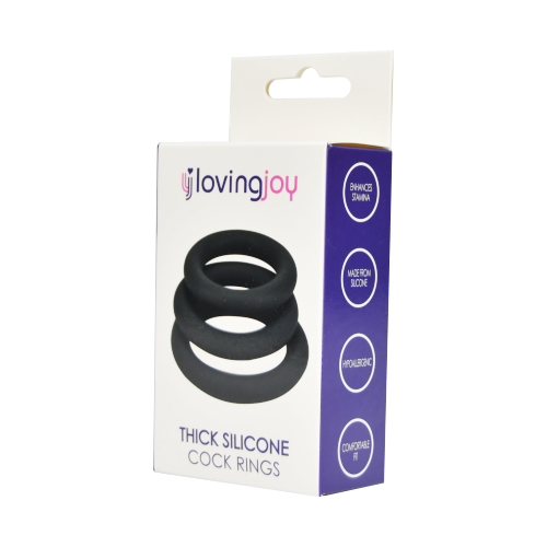 n11708 loving joy thick silicone cock rings 3 pack grey pkg 2