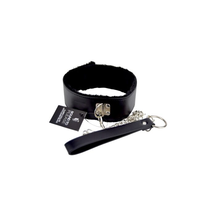 bound to please furry collar with leash black 3