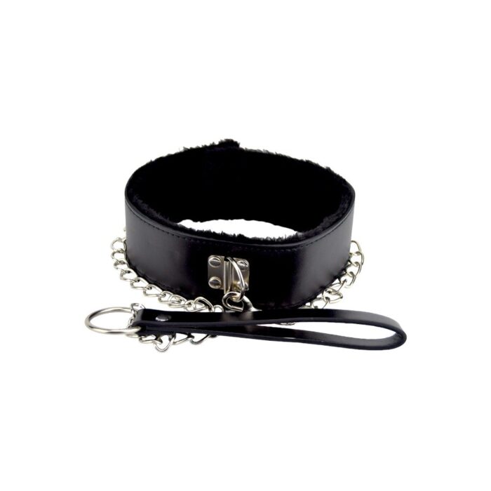 bound to please furry collar with leash black 5