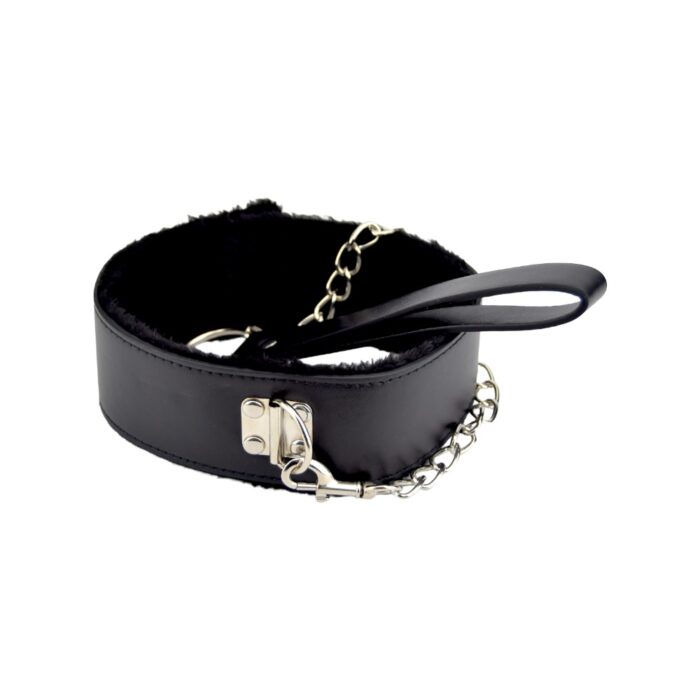 bound to please furry collar with leash black 6