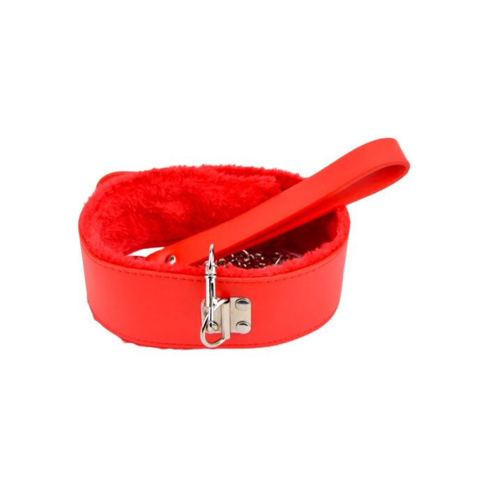 n11935 bound to please furry collar with leash red 6