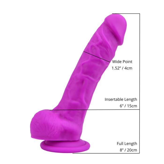 n12032 loving joy 8 inch realistic silicone dildo with suction cup and balls purple size