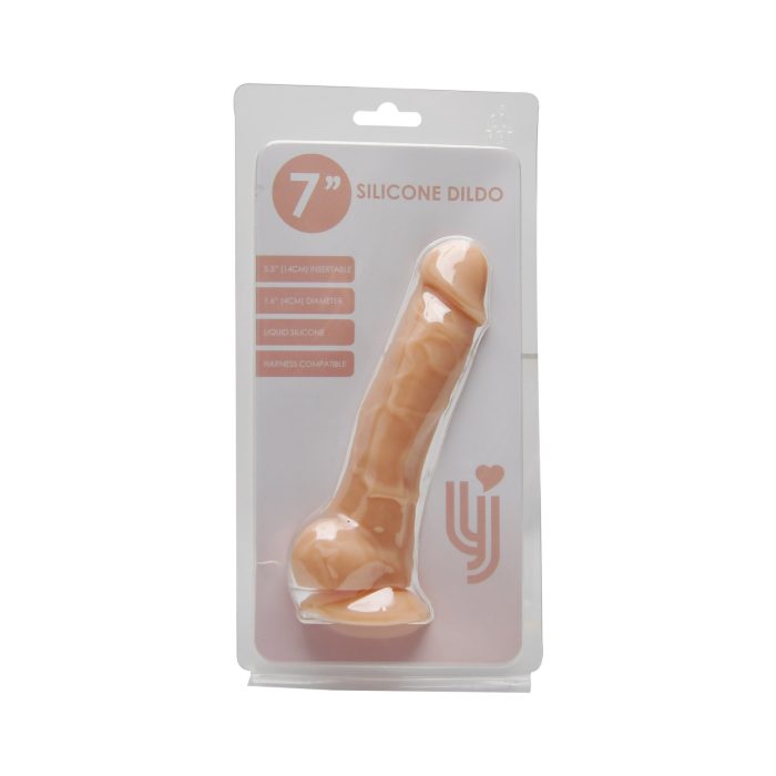 n12026 loving joy 7 inch realistic silicone dildo with suction cup and balls vanilla