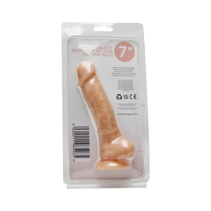 n12026 loving joy 7 inch realistic silicone dildo with suction cup and balls vanilla back