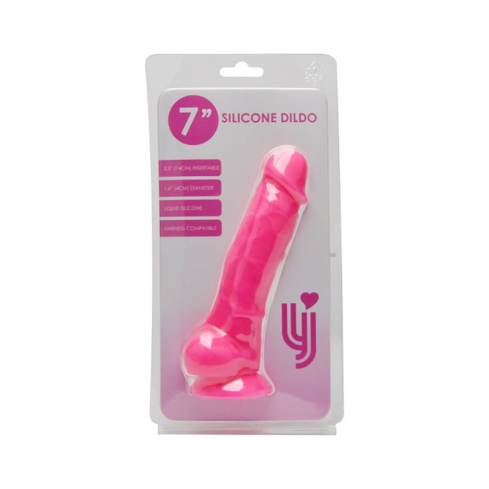 n12027 loving joy 7 inch realistic silicone dildo with suction cup and balls pink