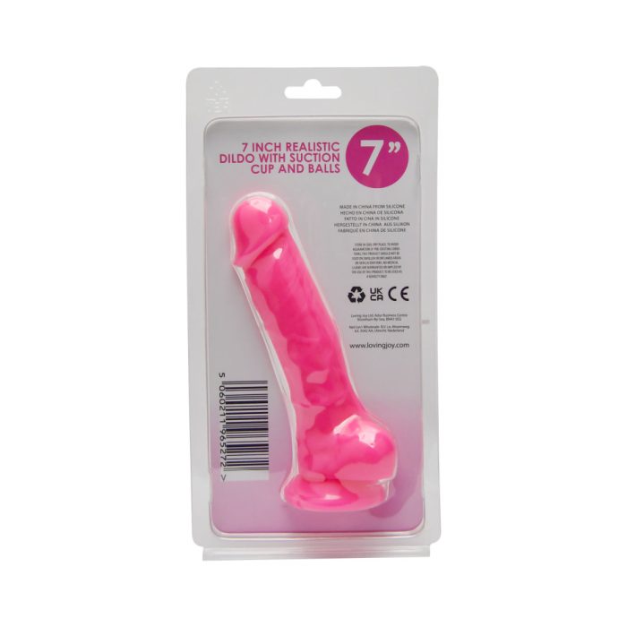 n12027 loving joy 7 inch realistic silicone dildo with suction cup and balls pink back
