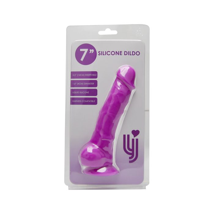 n12028 loving joy 7 inch realistic silicone dildo with suction cup and balls purple