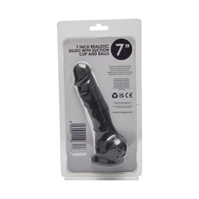 n12029 loving joy 7 inch realistic silicone dildo with suction cup and balls black back