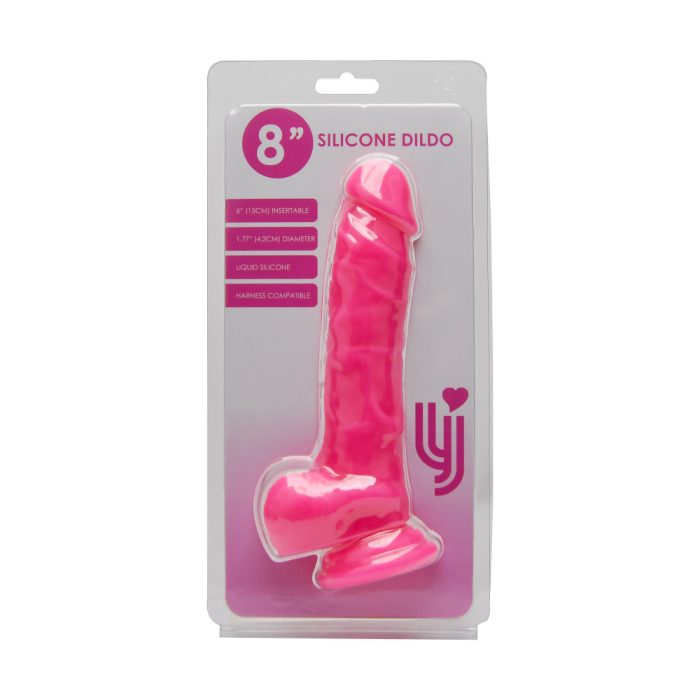 n12031 loving joy 8 inch realistic silicone dildo with suction cup and balls pink