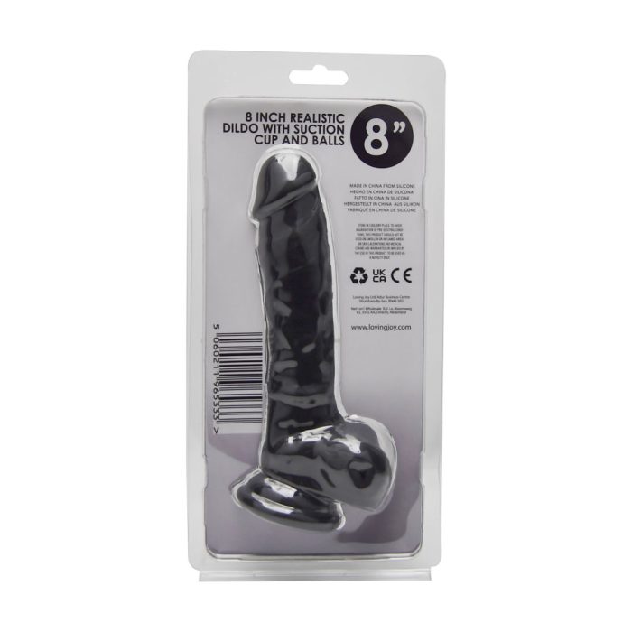 n12033 loving joy 8 inch realistic silicone dildo with suction cup and balls black backwr