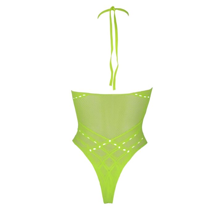 Halter Tie Neck Bodysuit Neon Green Plus Size - Image 8