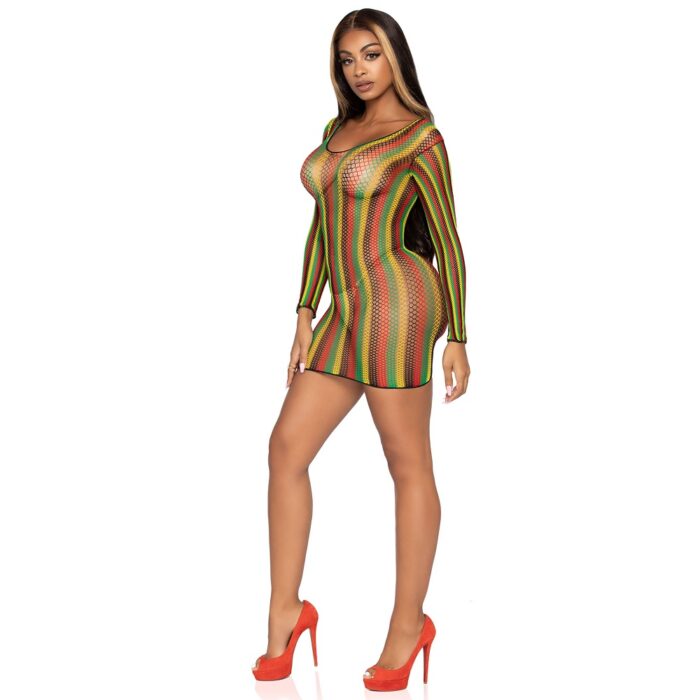 Leg Avenue Rasta Net Long Sleeve Mini Dress - Image 4